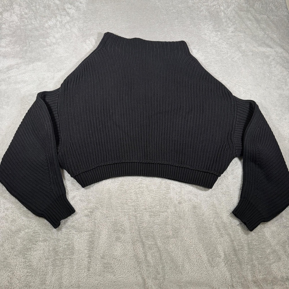 Free People Emmy Mockneck Sweater‎ Womens XS Black Ribbed Knit Pullover Crop